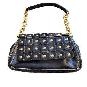 MAXX New York Women's Clutch Bag Small Black Leather Snap Gold-Plated Hardware